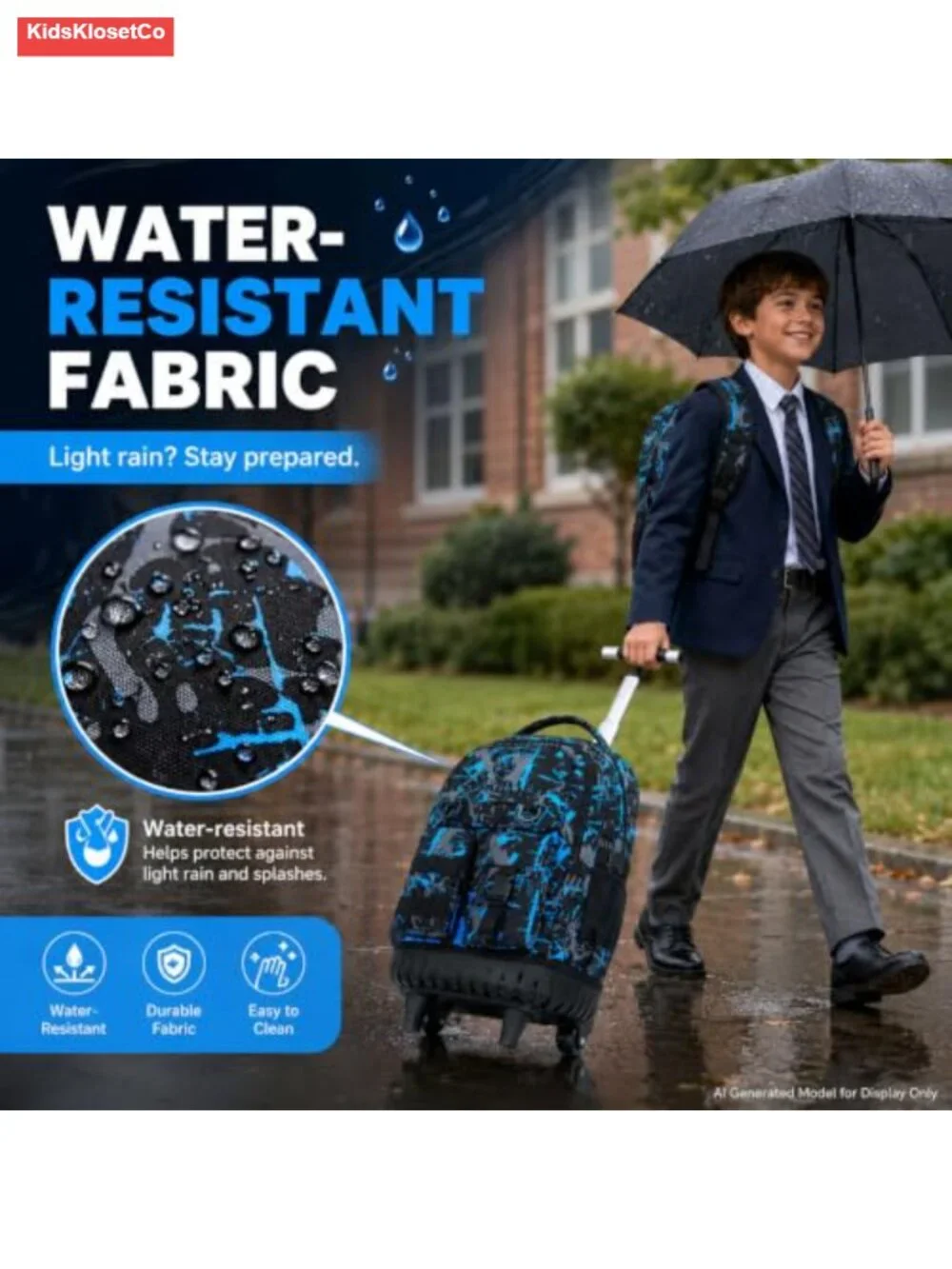 Wheeled Backpack Set for Boys Rolling Bookbag with Lunch Box & Pencil Bag